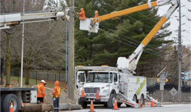 Workers working on a power line